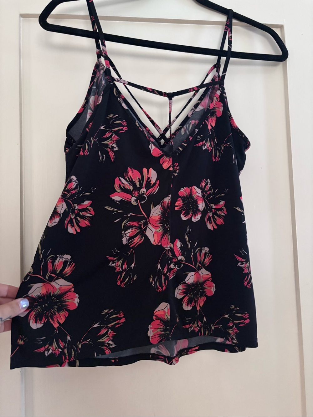 Free People Black Floral Strappy V-Neck Camisole